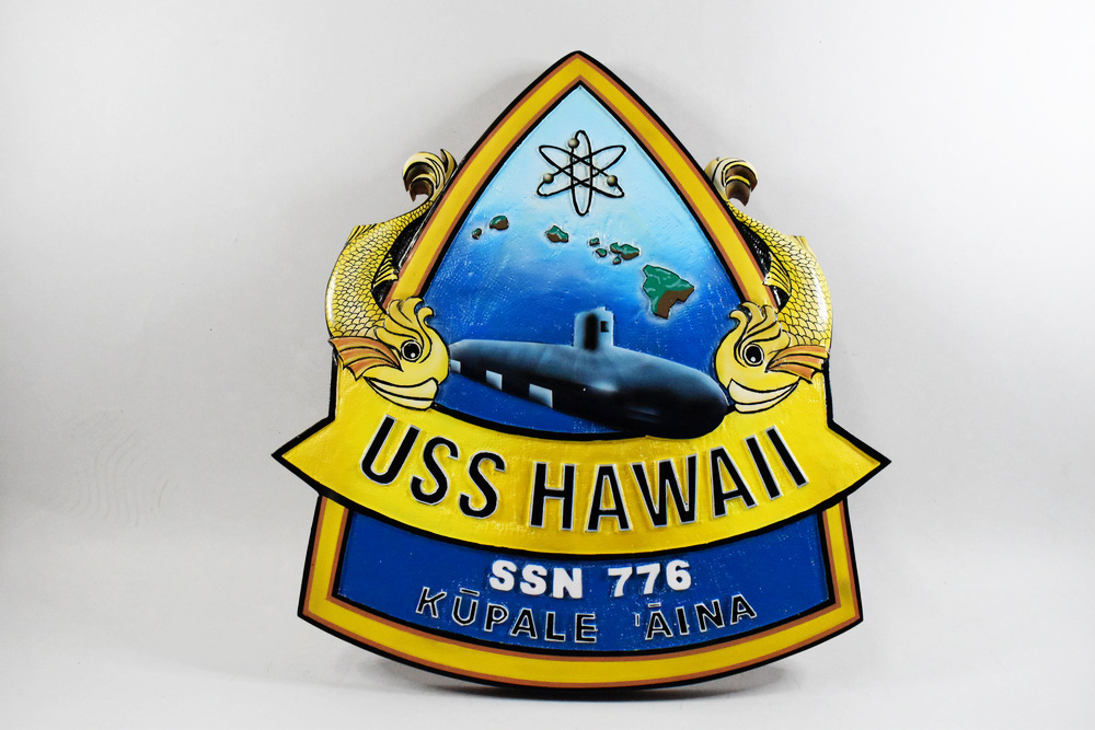 SSN-776 USS Hawaii Plaque, 14″, Mahogany, Navy
