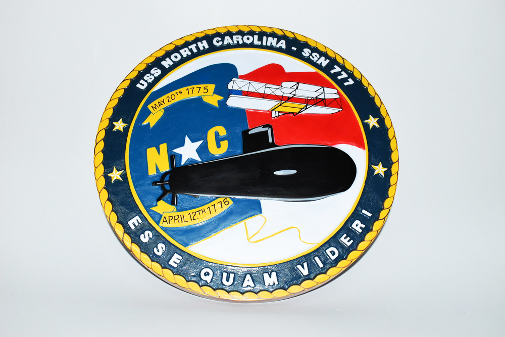 SSN-777 USS North Carolina Plaque, 14″, Mahogany, Navy
