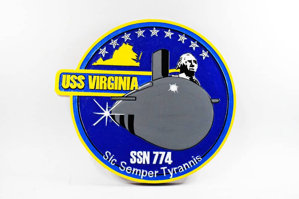 SSN-774 USS Virginia Plaque, 14″, Mahogany, Navy