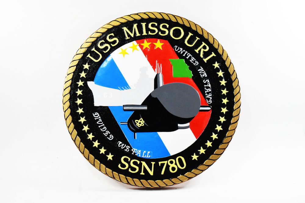 SSN-780 USS Missouri Plaque, 14″, Mahogany, Navy