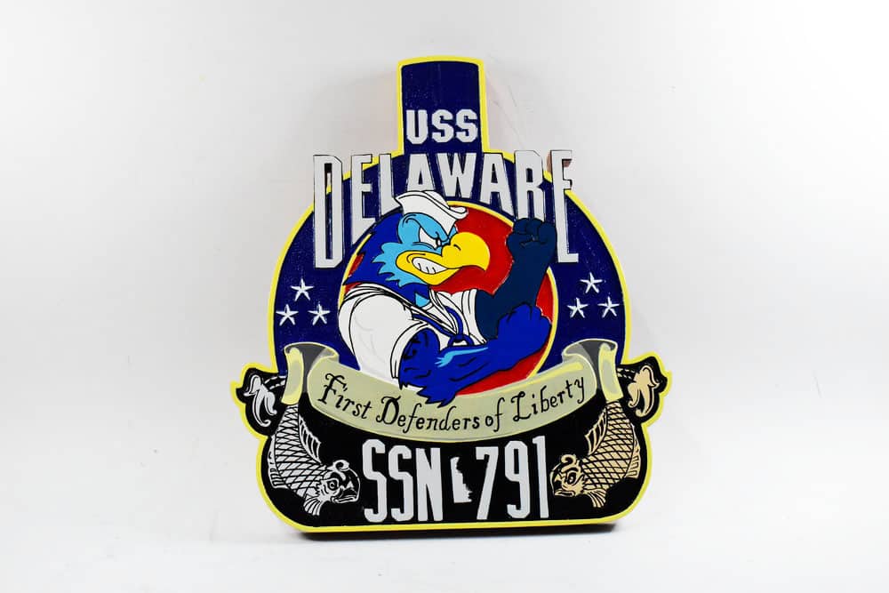 SSN-791 USS Delaware Plaque, 14″, Mahogany, Navy