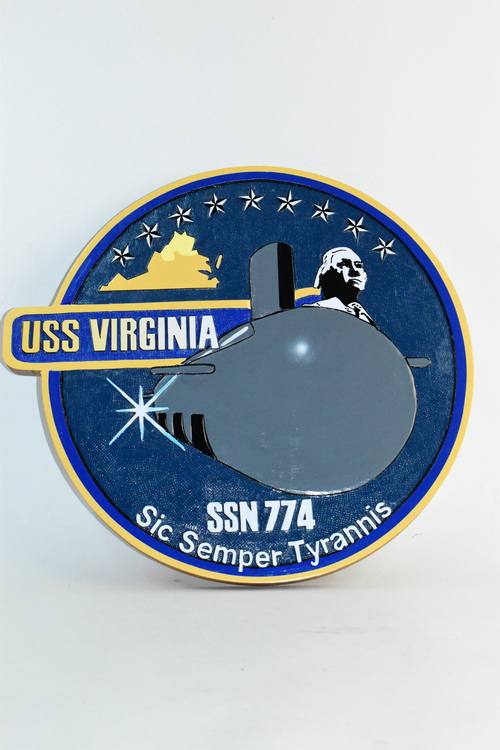 SSN-774 USS Virginia Plaque, 14″, Mahogany, Navy
