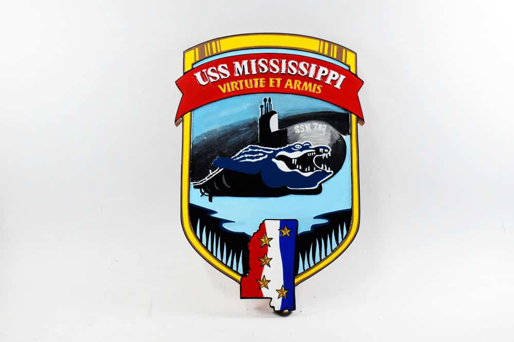 SSN-782 USS Mississippi Plaque, 14″, Mahogany, Navy