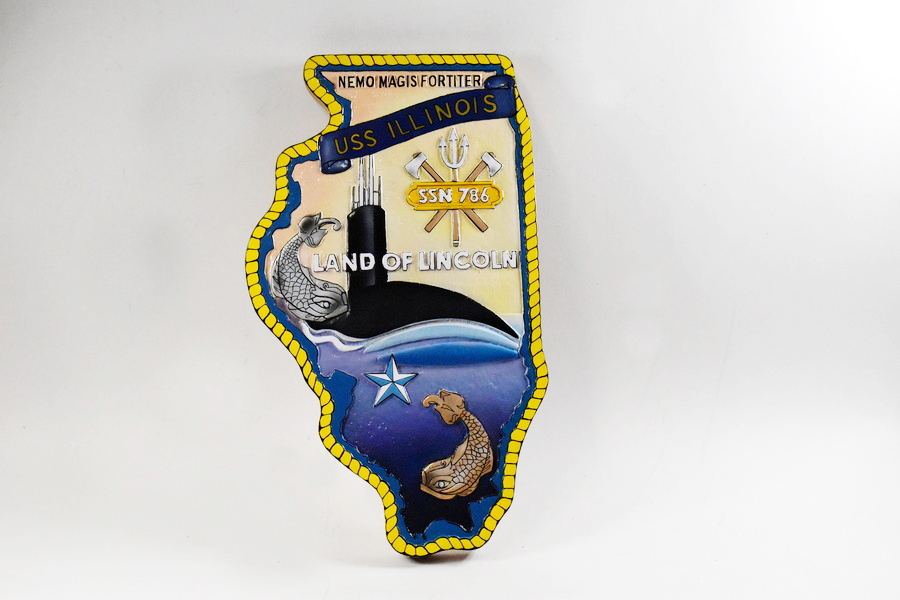 SSN-786 USS Illinois Plaque, 14″, Mahogany, Navy