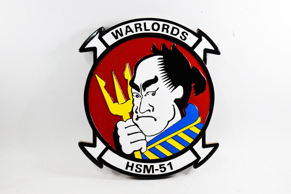 HSM-51 Warlords Plaque, 14″, Mahogany, Navy