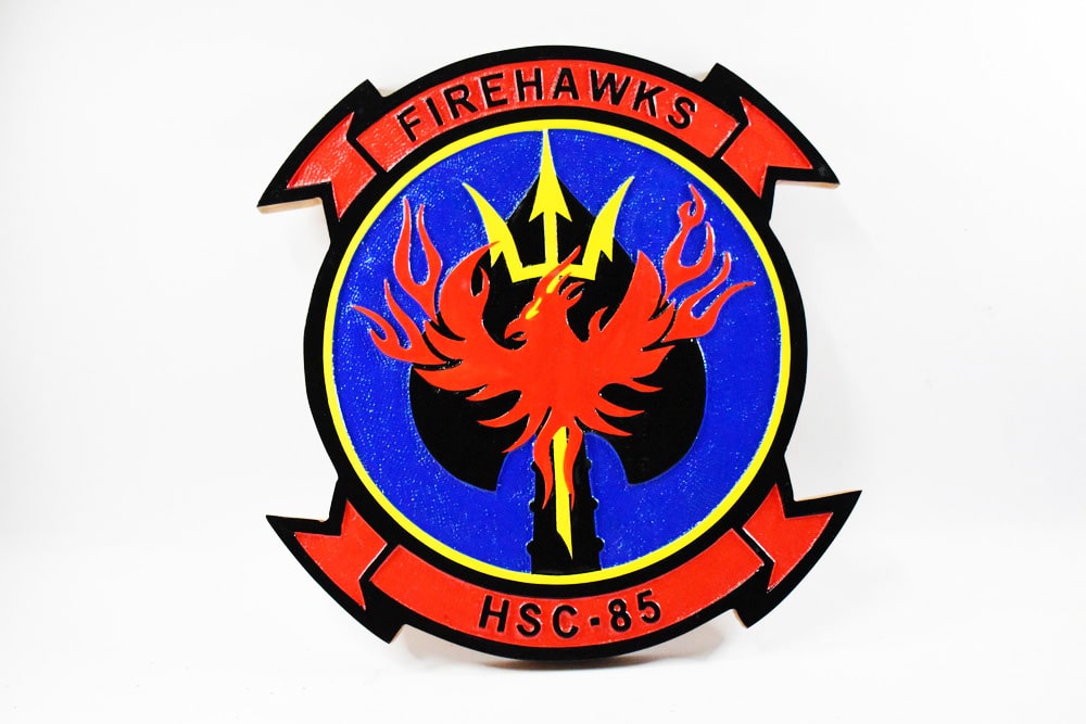 HSC-85 Firebirds Plaque,14″, Mahogany