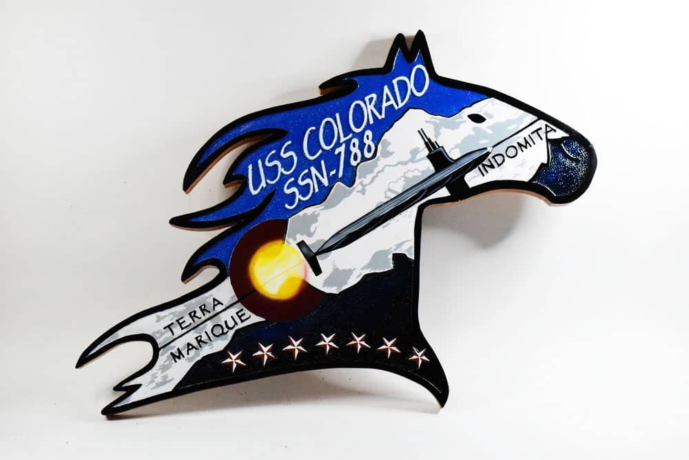 SSN-788 USS Colorado Plaque, 14″, Mahogany, Navy