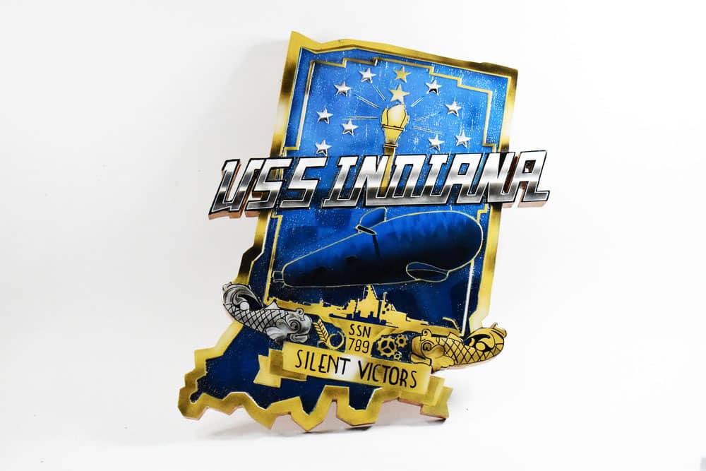 SSN-789 USS Indiana Plaque, 14″, Mahogany, Navy