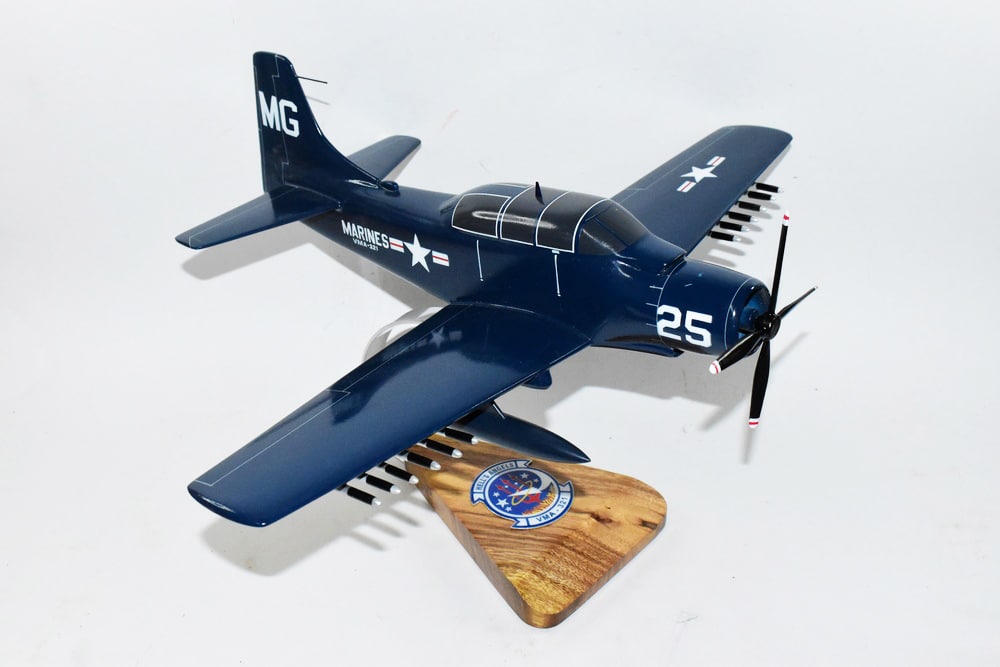 VMA-321 1958 A-1E/AD-5 Model, Navy, 1/33 Scale Model, Mahogany
