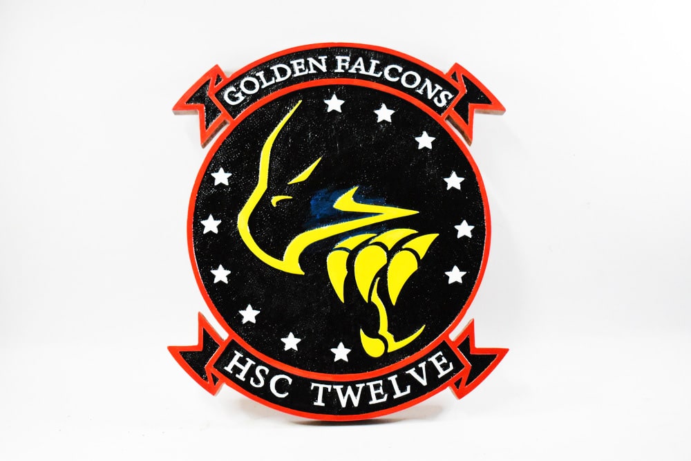 HSC-12 Golden Falcons Plaque,14″, Mahogany