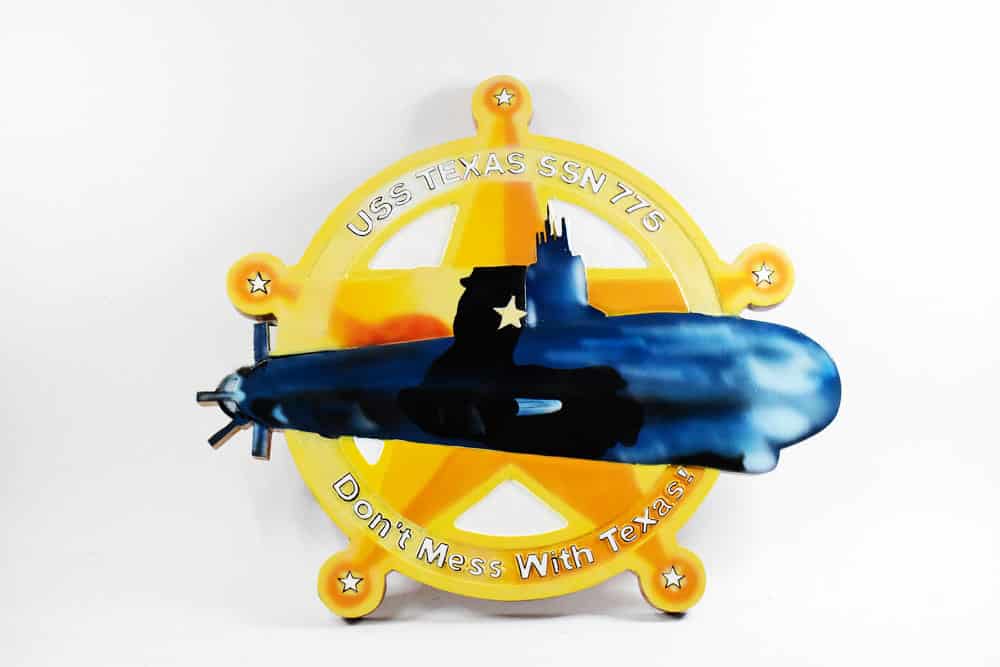 SSN-775 USS Texas Plaque, 14″, Mahogany, Navy