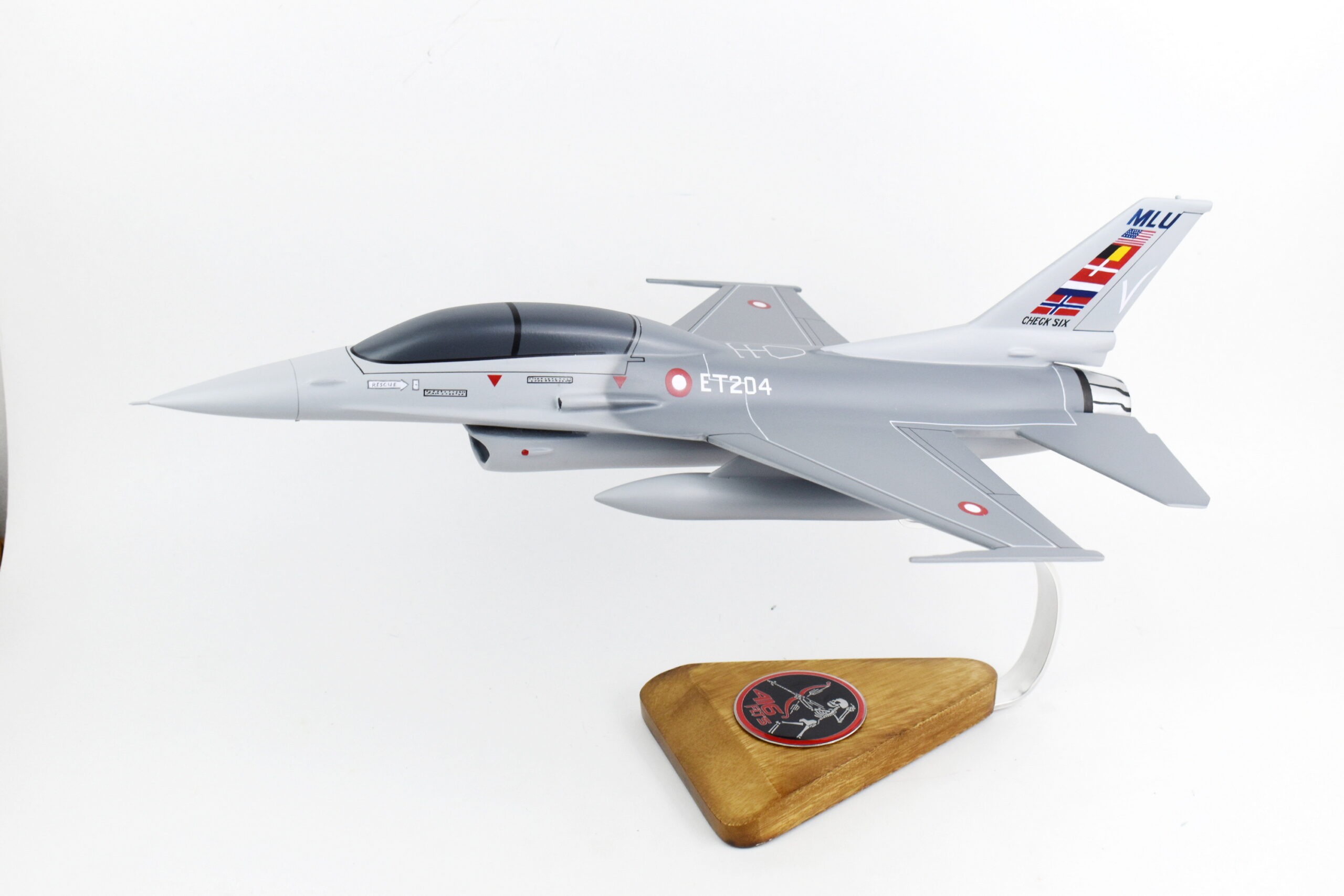 Lockheed Martin® F-16 Fighting Falcon®, 416 FLTS MLU, 18″ Mahogany Scale Model