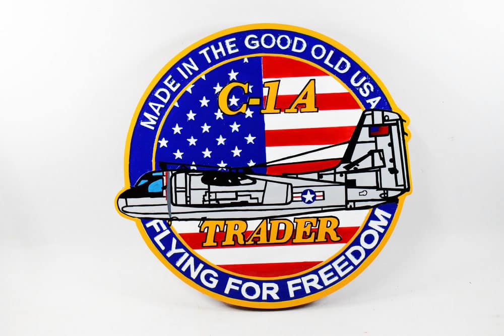 C-1 Trader ‘Flying for Freedom’ Plaque,14″, Mahogany