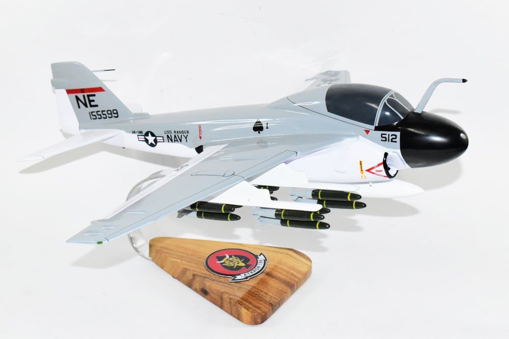 VA-196 Main Battery USS Ranger 1969 A-6A Intruder Model, 1/36th Scale, Mahogany, Navy