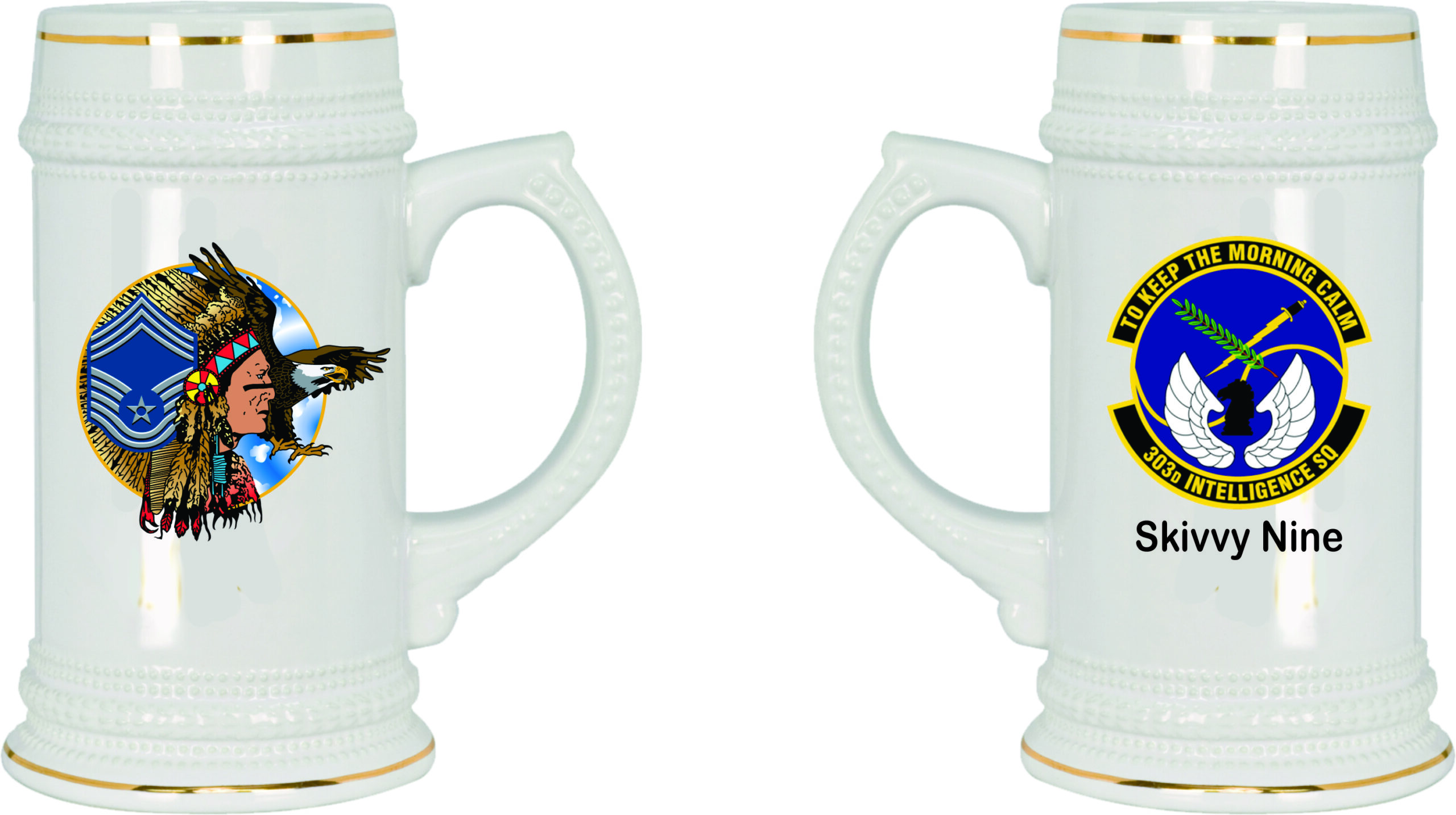 303d Intelligence Sq with Chief Logo on reverse side, 18 oz Stein