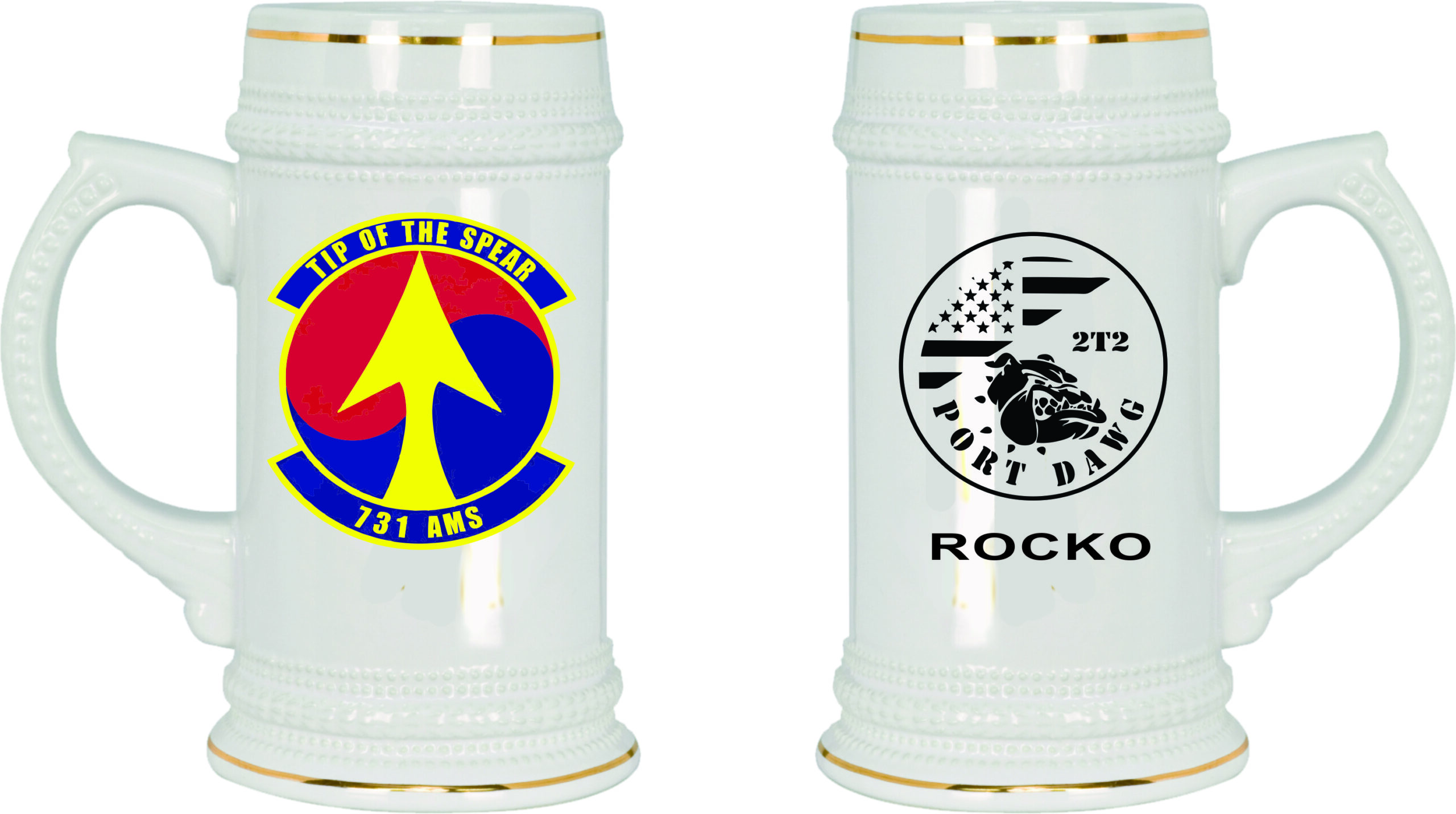 731 AMS Patch/ Round Port Dawg Squadron Stein, Ceramic, 18 ounces, 2 sides